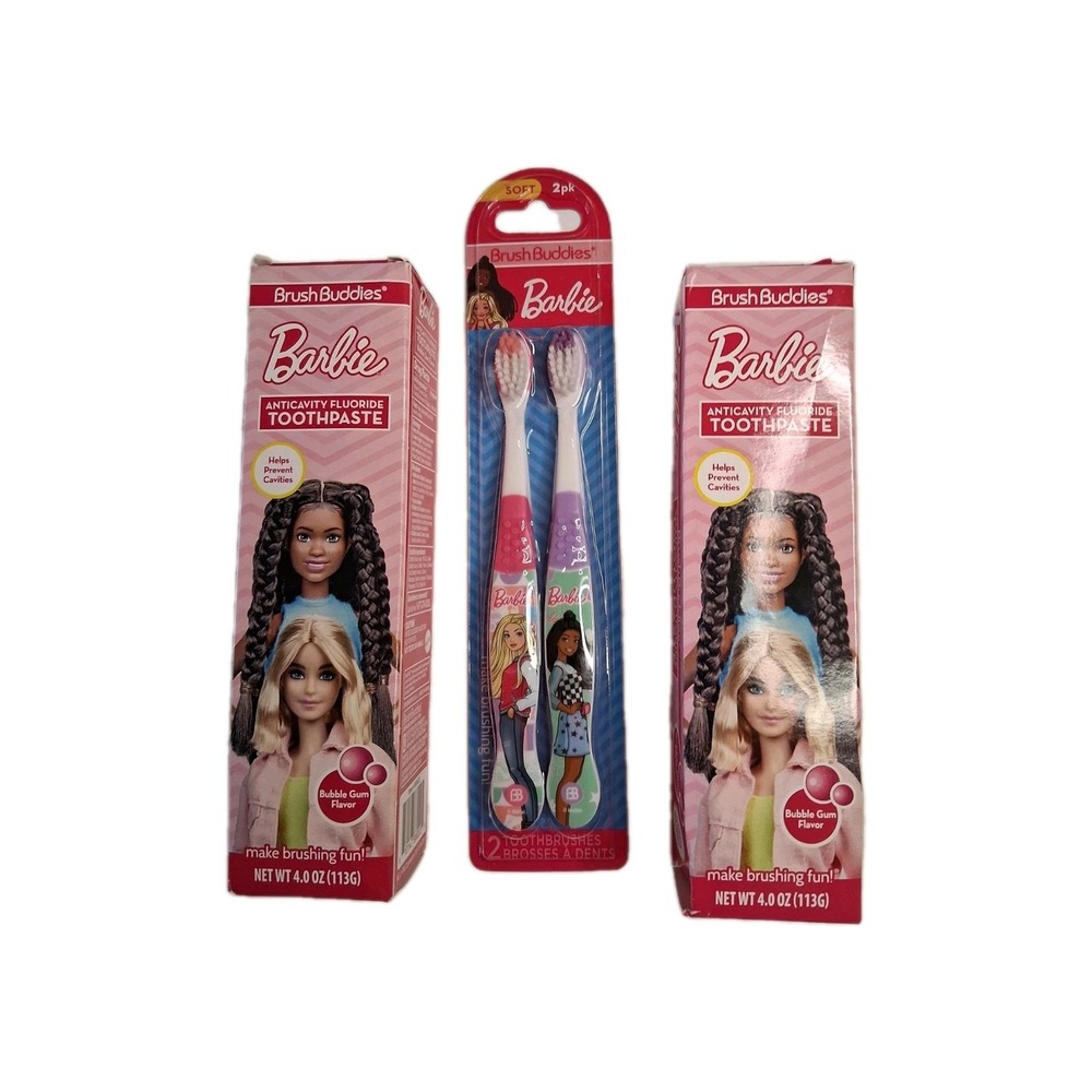 2 Brush Buddies Barbie Anti cavity‎ Fluoride Toothpaste Bubble Gum Flavor 4oz
